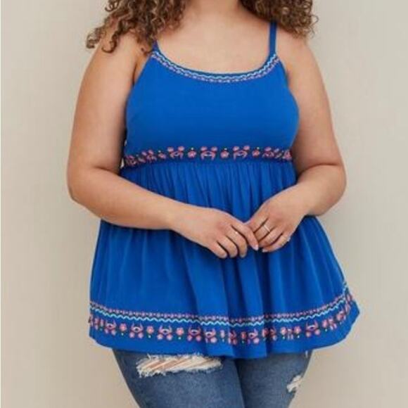 torrid Tops - Torrid Baby doll Tank - Embroidered Gauze Blue Size 2